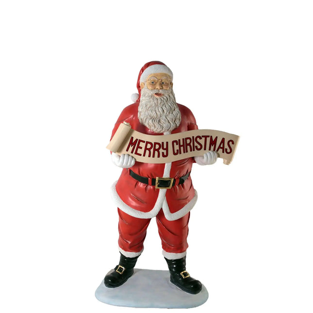 Small Santa Claus Holding Christmas Banner Statue LM Treasures - H
