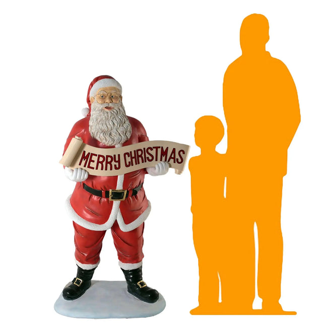 Small Santa Claus Holding Christmas Banner Statue LM Treasures - H