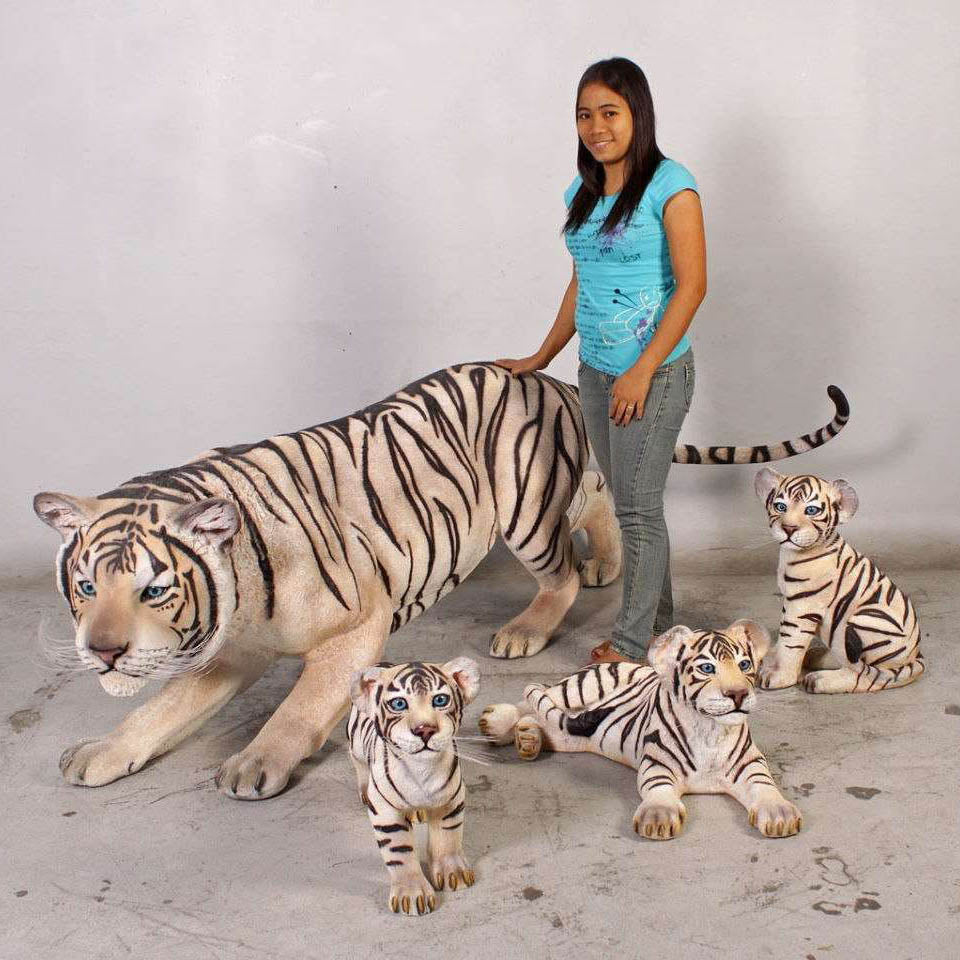 Bengal Tiger Crouching Life Size Resin Cat Statue Safari Jungle Theme Decor  Prop