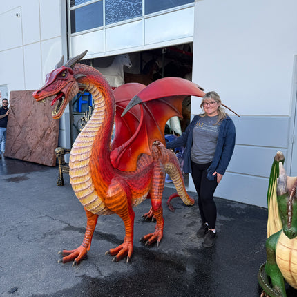 Large Red Dragon Standing Life Size Statue