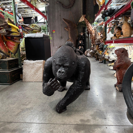Silver Back Gorilla With Baby Life Size Statue