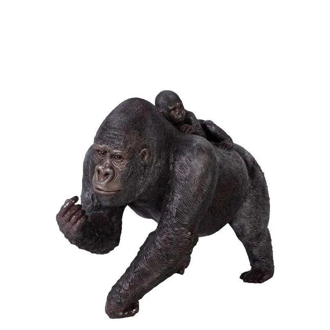 Silver Back Gorilla With Baby Life Size Statue LM Treasures - H