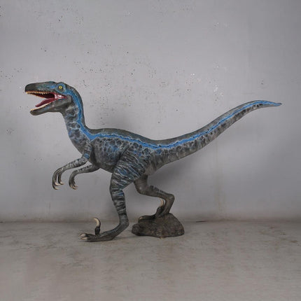 Blue Velociraptor Dinosaur Life Size Statue