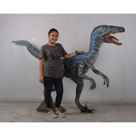 Blue Velociraptor Dinosaur Life Size Statue - LM Treasures 
