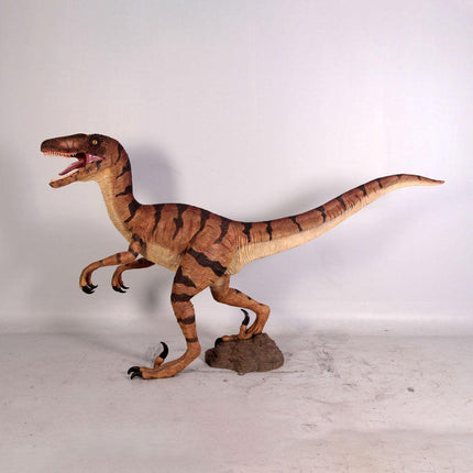 Brown Velociraptor Dinosaur Life Size Statue