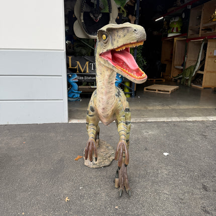 Green Velociraptor Dinosaur Life Size Statue