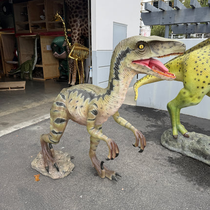 Green Velociraptor Dinosaur Life Size Statue