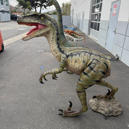 Green Velociraptor Dinosaur Life Size Statue