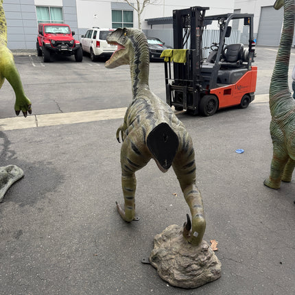 Green Velociraptor Dinosaur Life Size Statue
