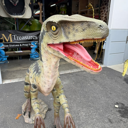 Green Velociraptor Dinosaur Life Size Statue