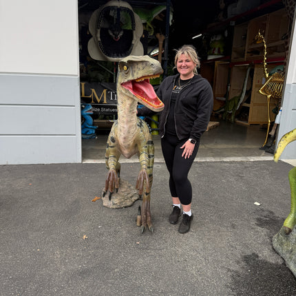 Green Velociraptor Dinosaur Life Size Statue