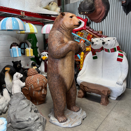 Brown Grizzly Bear Life Size Statue