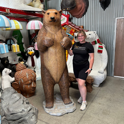 Brown Grizzly Bear Life Size Statue