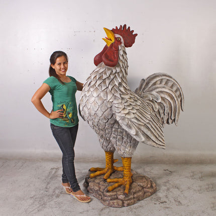 Large White Rooster Life Size Statue