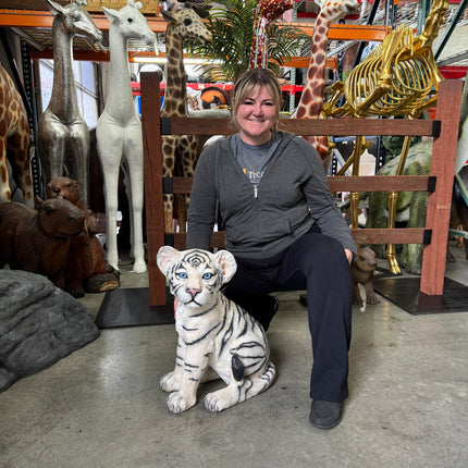 Sitting Siberian Tiger Cub Life Size Statue