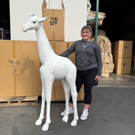 White Baby Giraffe Life Size Statue