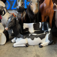 Holstein Cow Bench Life Size Statue