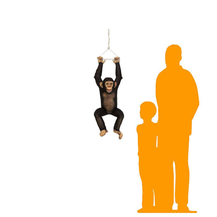 Monkey Chimpanzee Hanging On Rope Life Size Statue - LM Treasures 
