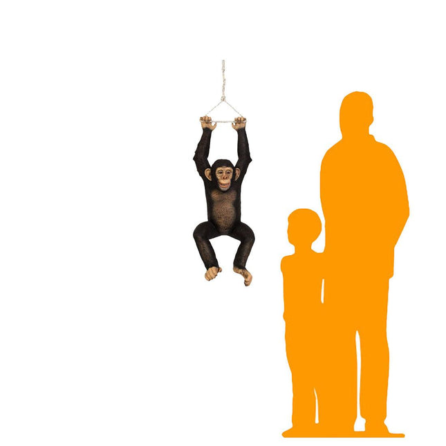 Monkey Chimpanzee Hanging On Rope Life Size Statue - LM Treasures 