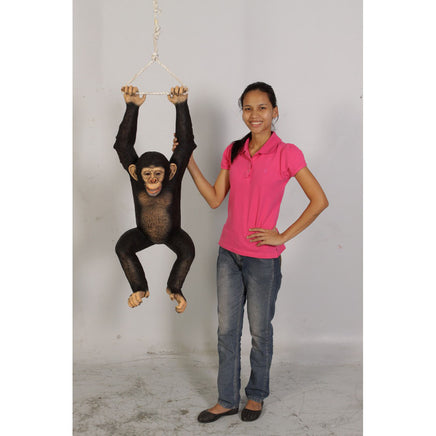 Monkey Chimpanzee Hanging On Rope Life Size Statue - LM Treasures 