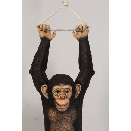 Monkey Chimpanzee Hanging On Rope Life Size Statue - LM Treasures 