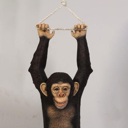 Monkey Chimpanzee Hanging On Rope Life Size Statue