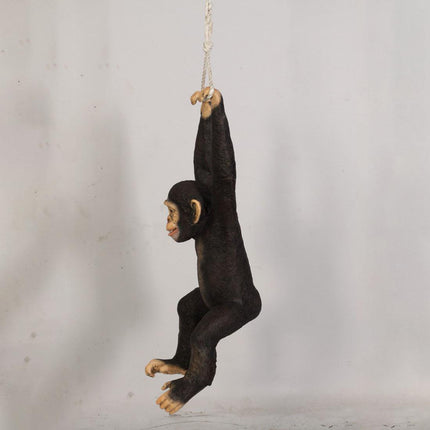Monkey Chimpanzee Hanging On Rope Life Size Statue