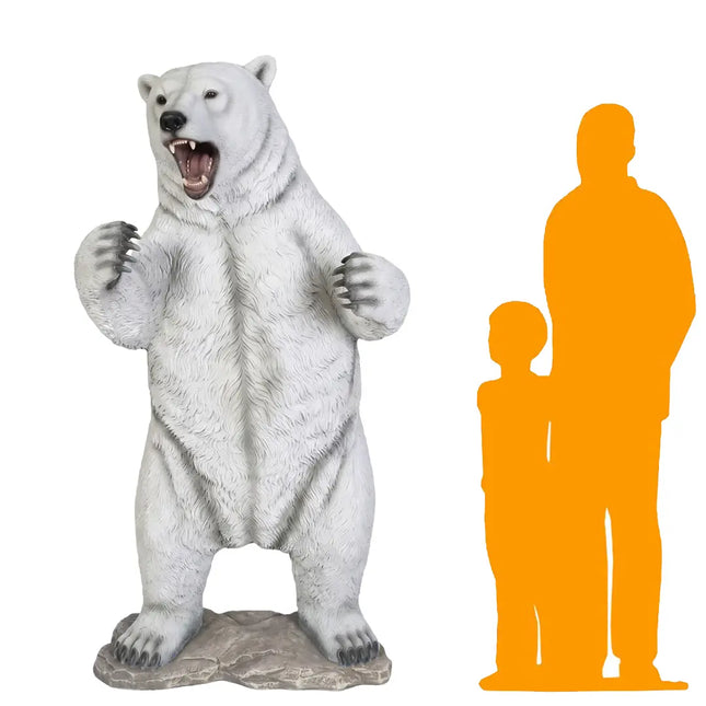 Growling Polar Bear Life Size Statue