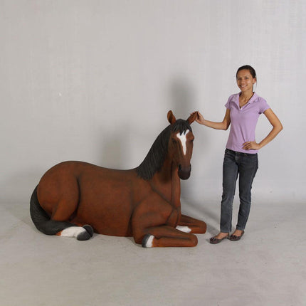 Brown Horse Resting Life Size Statue