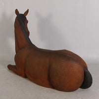 Brown Horse Resting Life Size Statue - LM Treasures 