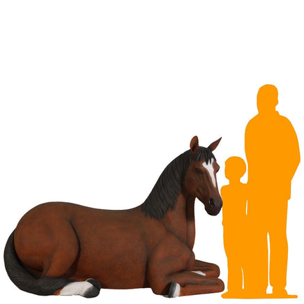 Brown Horse Resting Life Size Statue - LM Treasures 