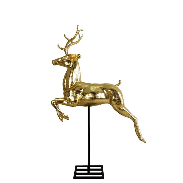 Flying Gold Reindeer On Base Statue LM Treasures - H