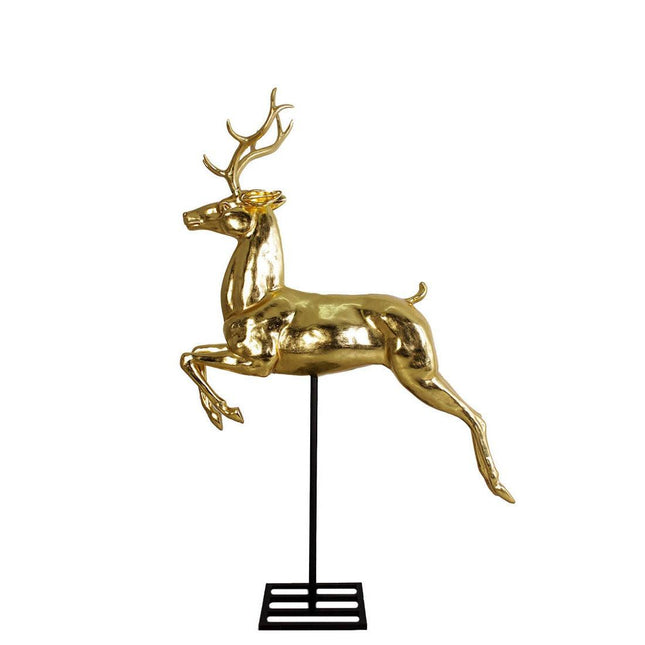 Flying Gold Reindeer On Base Statue - LM Treasures 