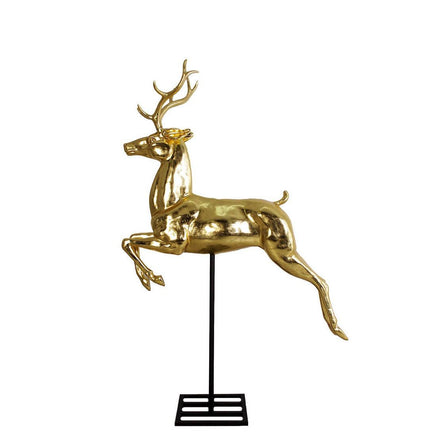 Flying Gold Reindeer On Base Statue - LM Treasures 