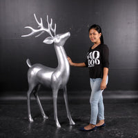 Silver Reindeer Standing Life Size Statue - LM Treasures 