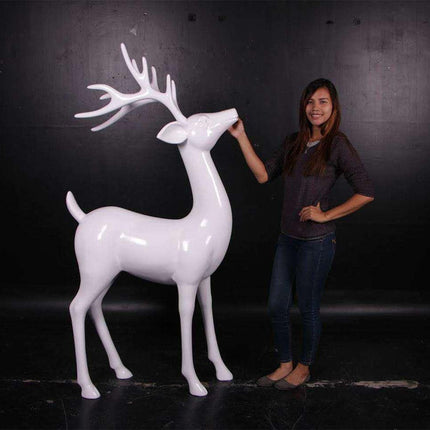 White Reindeer Standing Life Size Statue