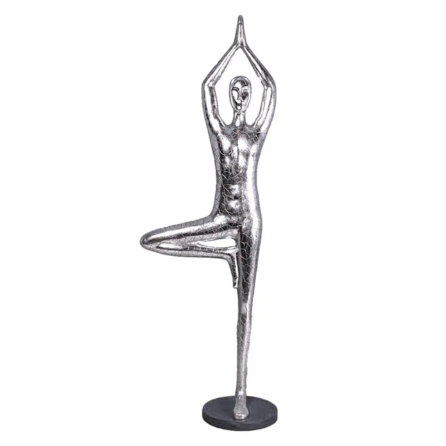 Silver Modern Yoga Male Life Size Vrikshasana Statue LM Treasures - H