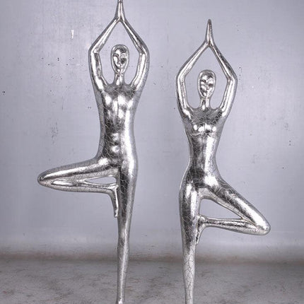 Silver Modern Yoga Female Life Size Vrikshasana Statue - LM Treasures 