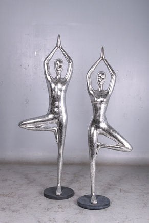 Silver Modern Yoga Female Life Size Vrikshasana Statue - LM Treasures 