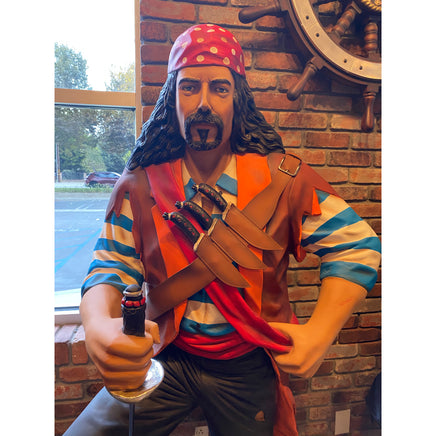 Pirate Captain With Barrel Life Size Statue - LM Treasures 