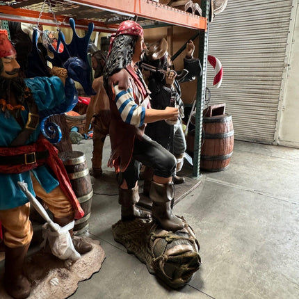 Pirate Captain With Barrel Life Size Statue