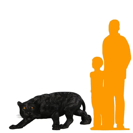 Black panther next to orange silhouette of a man and child on a white background