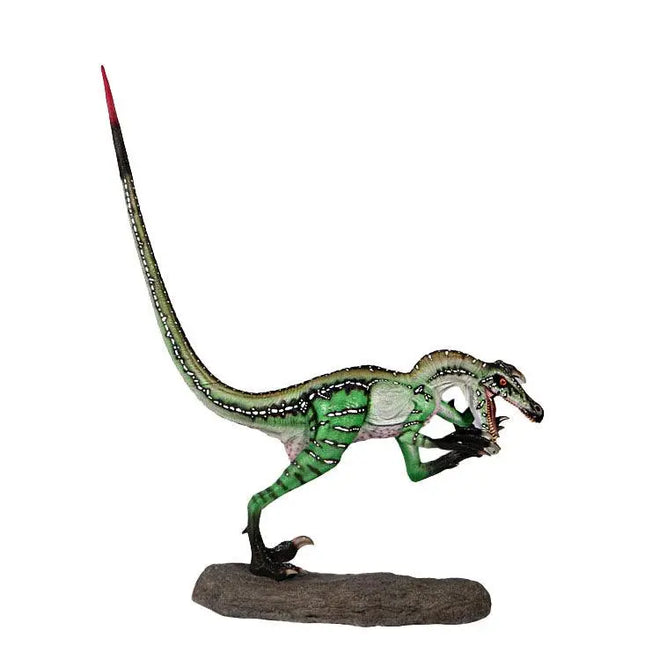 Green Ferocious Velociraptor Dinosaur Life Size Statue LM Treasures - H