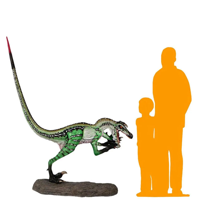 Green Ferocious Velociraptor Dinosaur Life Size Statue LM Treasures - H