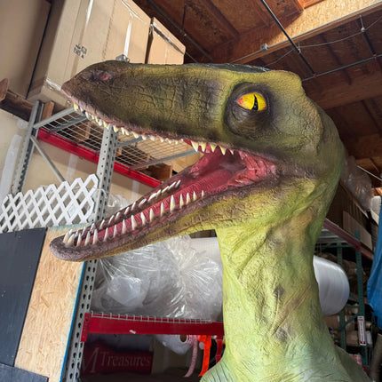Green T-Rex Raptor Dinosaur On Base Life Size Statue LM Treasures - A