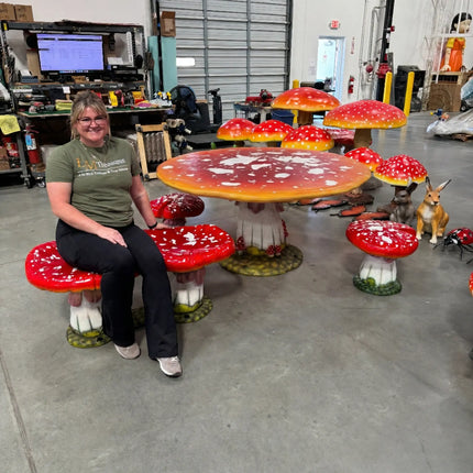 Large Red Double Mushroom Stool Over Sized Statue LM Treasures - H