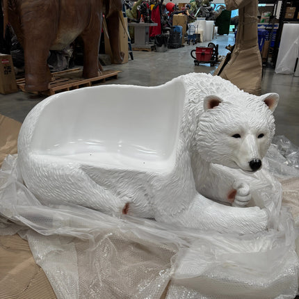 Laying Polar Bear Bench Statue LM Treasures - H