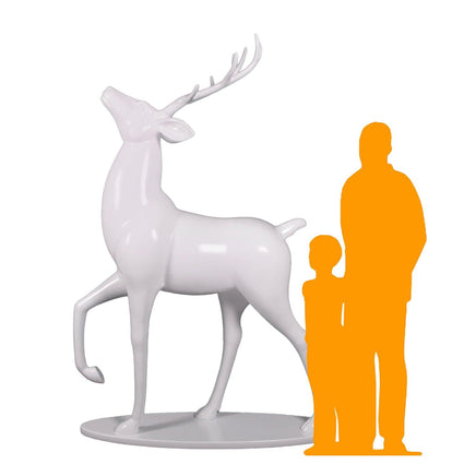 White Royal Stag Deer On Base Life Size Statue - LM Treasures 