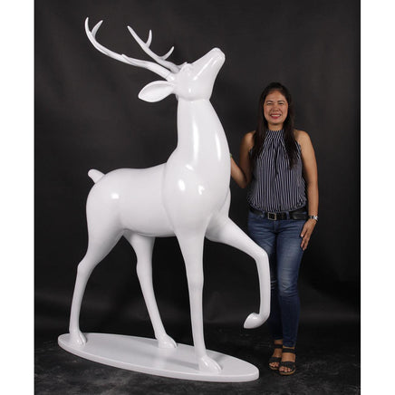 White Royal Stag Deer On Base Life Size Statue - LM Treasures 