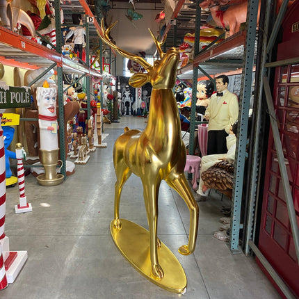 Gold Royal Stag Deer On Base Life Size Statue - LM Treasures 